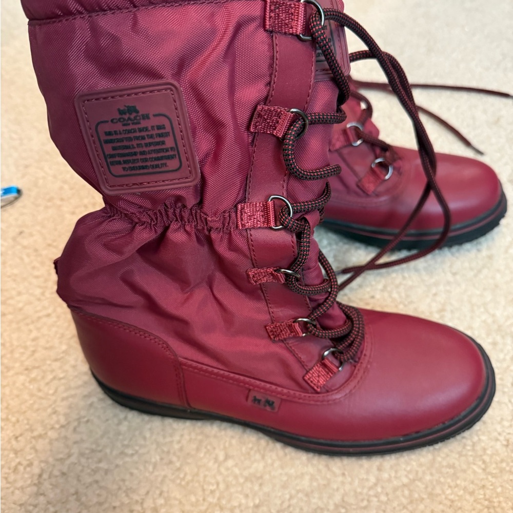 Coach Red Lace-Up Snow Boots